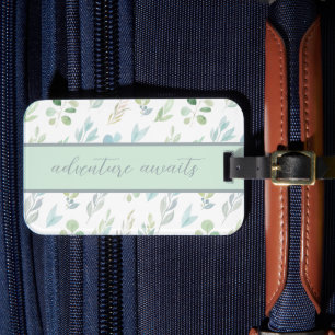 Étiquette de bagage à motif de feuille aquarelle "