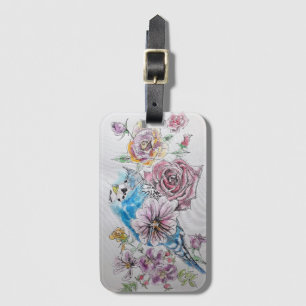 Étiquette de bagage à motif floral aquarelle perro