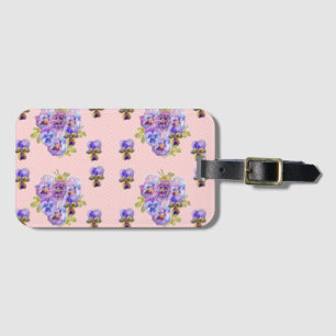 Étiquette de bagage à motif floral de pensée rose