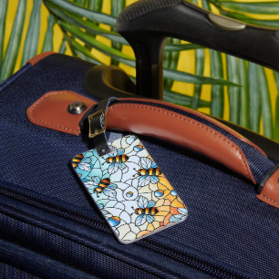Étiquette de bagage à motif vitrail d'abeilles fan