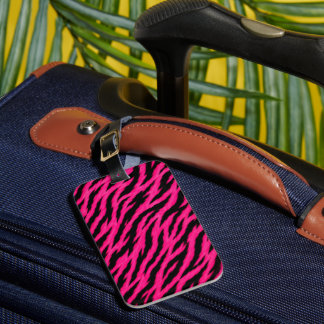 Étiquette de bagage à motif zèbre rose vif