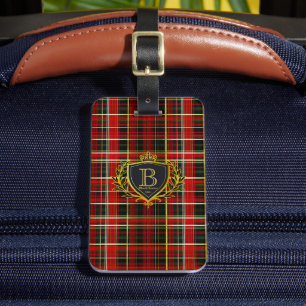 Étiquette de bagage en tartan à monogramme de luxe