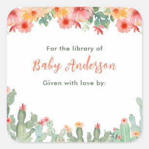 Étiquette de bibliothèque bébé Cactus Floral Boho
