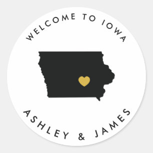 Étiquette de bienvenue Mariage Iowa, or et noir
