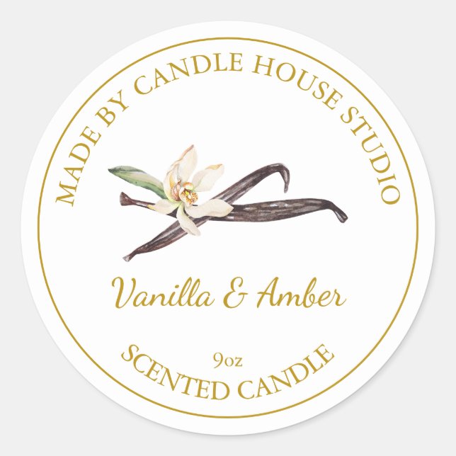 Étiquette de bougie à la vanille artisanale dorée  (Devant)