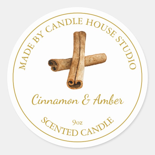 Étiquette de bougie de cannelle maison en or | Bla (Devant)