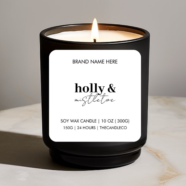 Étiquette de bougie de Noël Holly & Mistletoe | Él (Créateur téléchargé)