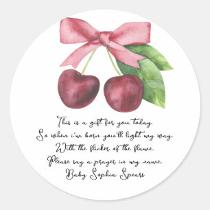 Étiquette de bougie de prière au ruban de cerises