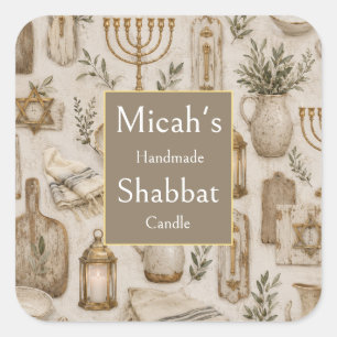 Étiquette de bougie de Shabbat, art rustique esthé