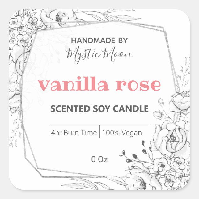 Étiquette de bougie de soja aux fleurs blanches (Devant)