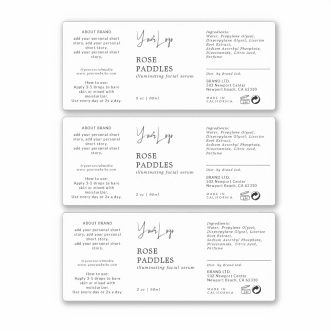 Étiquette de bouteille à goutte cosmétique (Devant)