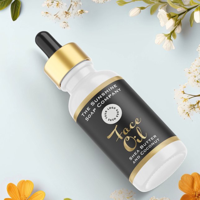 Étiquette de bouteille à huile face noir et or ave (Créateur téléchargé)