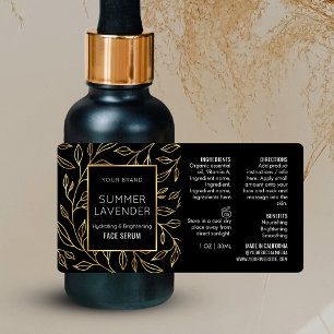 Étiquette de bouteille cosmétique Black & Gold Flo