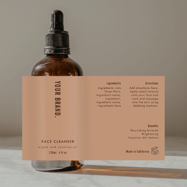 Étiquette de bouteille cosmétique Neutre Beige Min (Neutral Beige Minimal 4 OZ Cosmetic Bottle Label *verify size to ensure a good fit*)