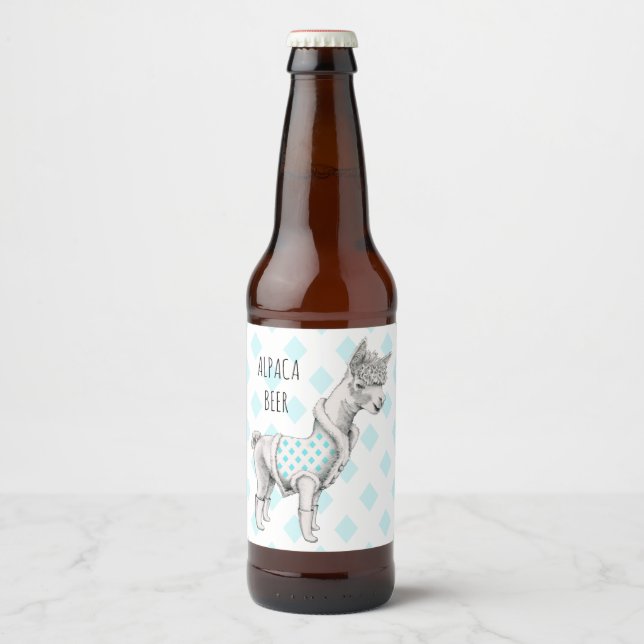 Étiquette de bouteille de bière Alpaca (4 po x 3,5 (Devant)
