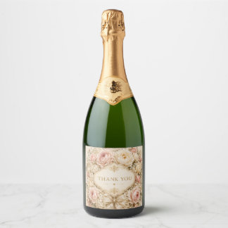 Étiquette de bouteille de champagne aux roses shab