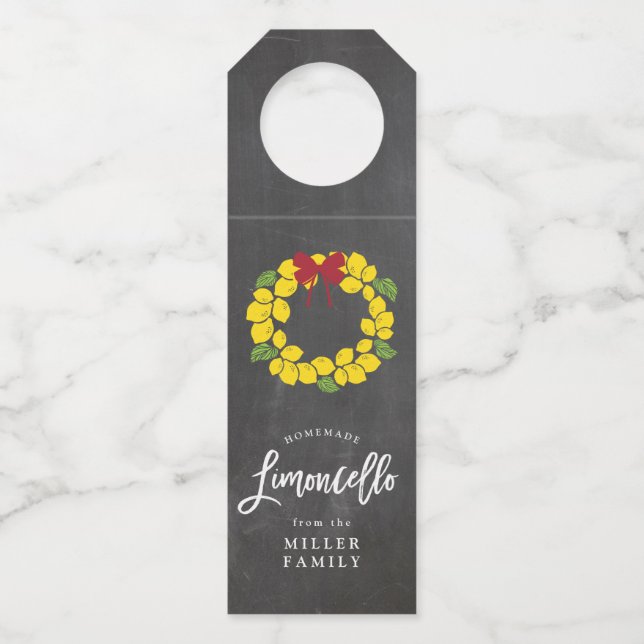 Étiquette de bouteille de Limoncello, guirlande de (Devant)