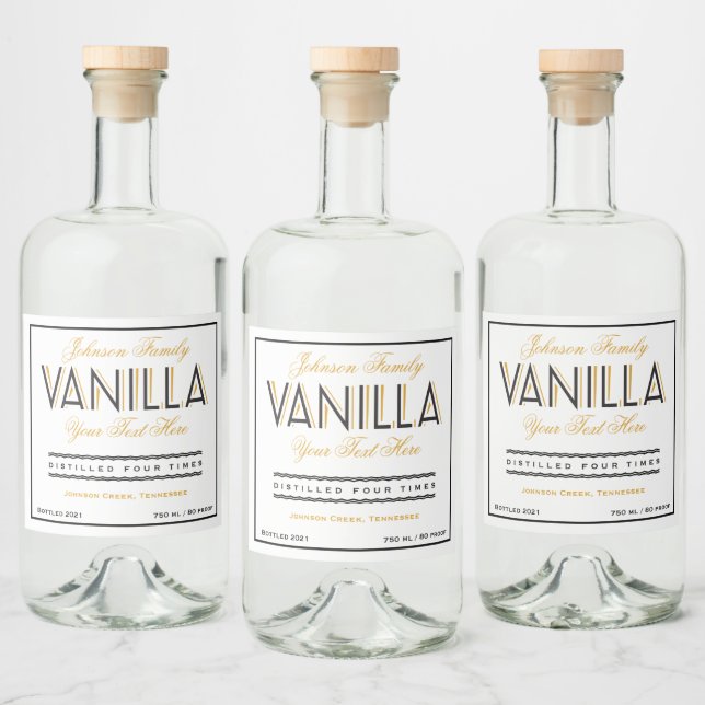 Étiquette de bouteille de liqueur noir et or vanil (Bouteilles)
