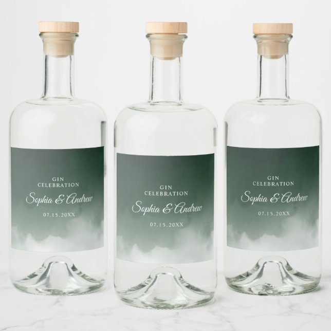 Étiquette de bouteille de liquide Mariage vert fon (Bouteilles)