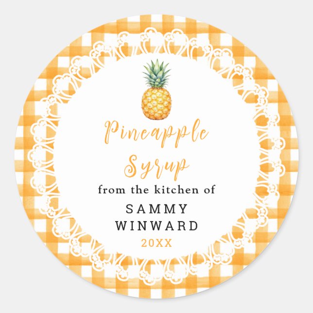 Étiquette de Bouteille de Sirop d'Ananas Maison (Devant)
