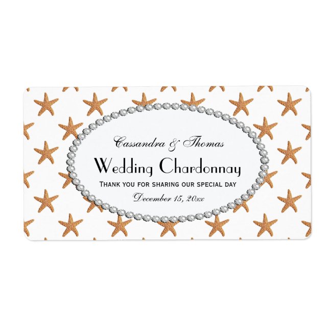 Étiquette de bouteille de vin Beach Sugar Starfish (Devant)
