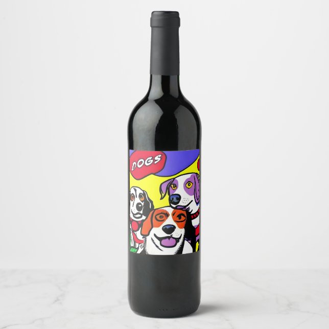 Étiquette de bouteille de vin, chiens, étanche (Devant)