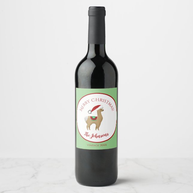 Étiquette de bouteille de vin de Noël Alpaca (Devant)
