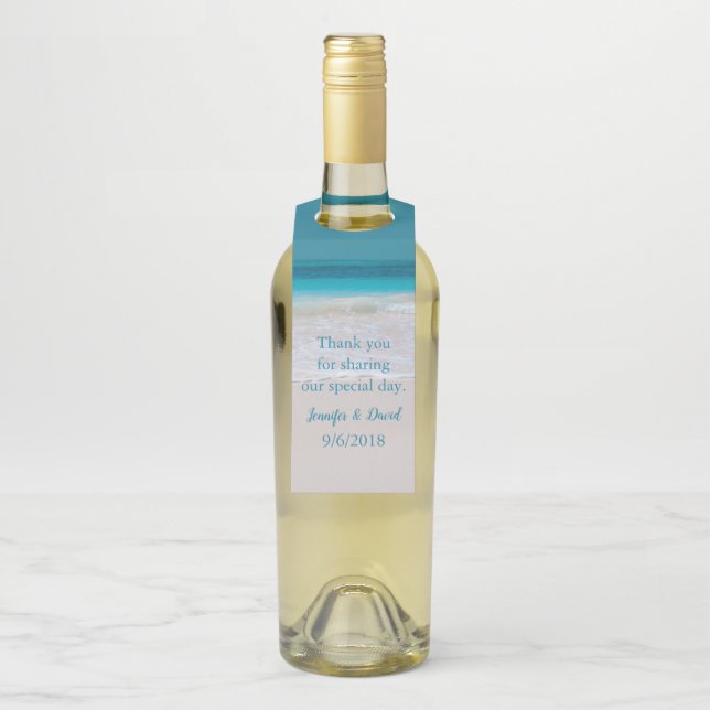 Étiquette de bouteille de vin de plage de sable bl (Sur bouteille)