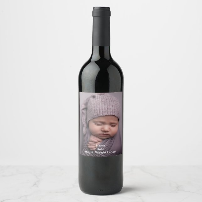 Étiquette de bouteille de vin Faire-part bébé phot (Devant)