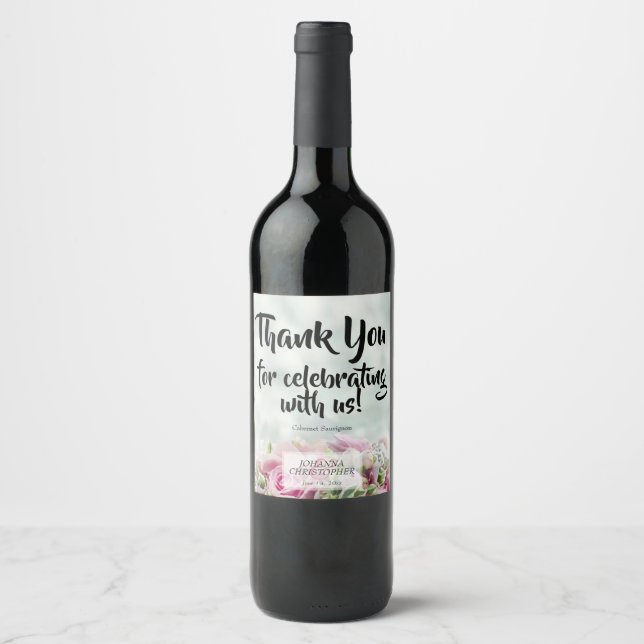 Étiquette de bouteille de vin rose Roses Mariage (Devant)