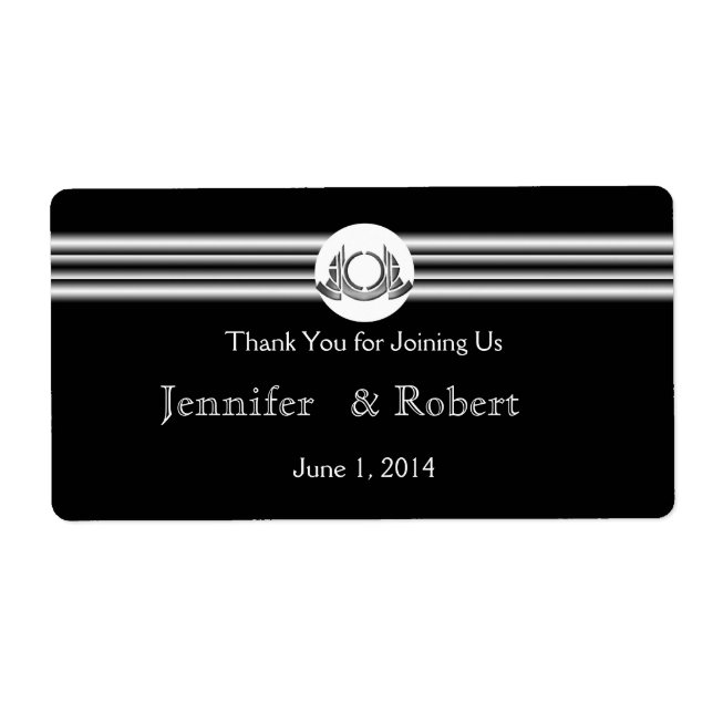 Étiquette de bouteille d'eau Art Déco Black White (Devant)