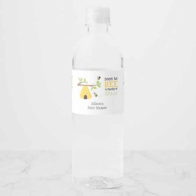 Étiquette de bouteille d'eau Baby shower d'abeille (Devant)