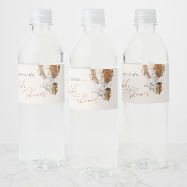 Étiquette de bouteille d'eau Baby shower éléphant (Bouteilles)