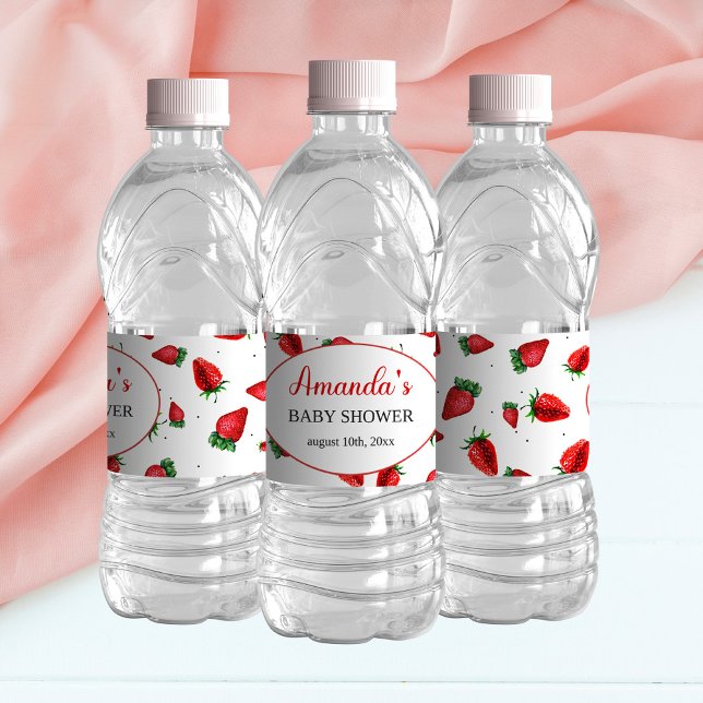 Étiquette de bouteille d'eau Baby shower fraise (Créateur téléchargé)