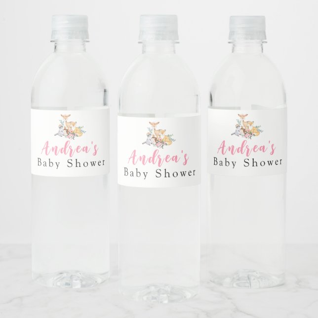 Étiquette de bouteille d'eau Baby shower rose bois (Bouteilles)