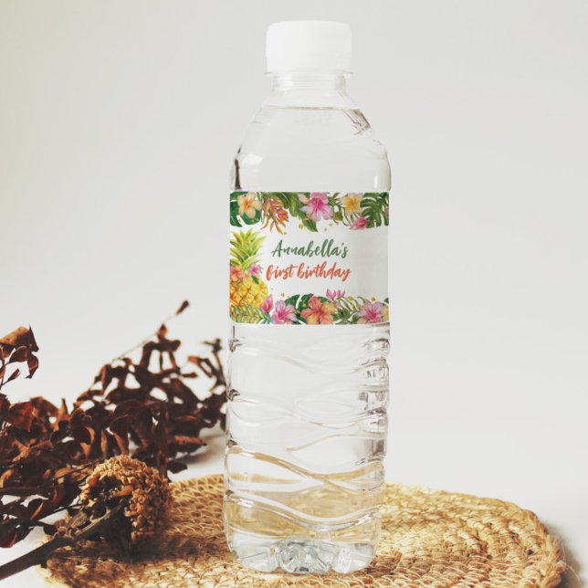 Étiquette de bouteille d'eau d'anniversaire tropic (Créateur téléchargé)