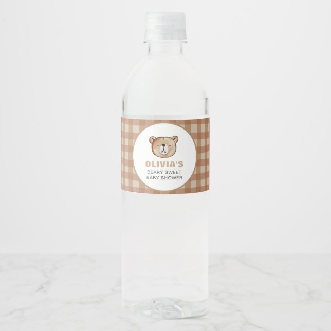 Étiquette de bouteille d'eau de Baby shower d'ours (Devant)