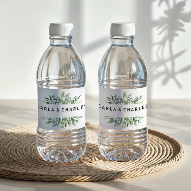 Étiquette de bouteille d'eau de feuillage moderne (Créateur téléchargé)