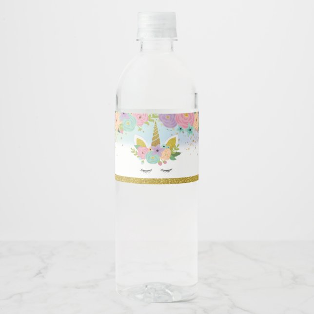Étiquette de bouteille d'eau de la fête Unicorn (Devant)