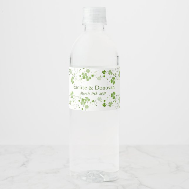 Étiquette de bouteille d'eau de mariage Trèfle Sha (Devant)