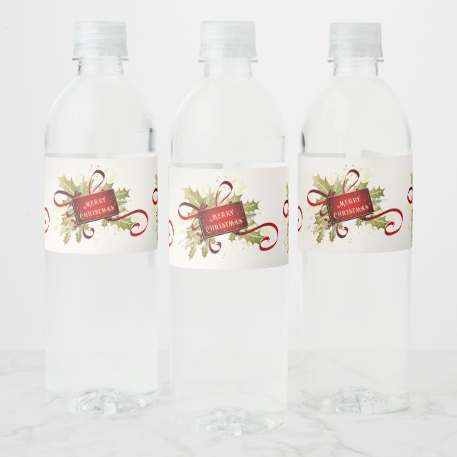 Étiquette de bouteille d'eau de Noël rouge moderne (Bouteilles)