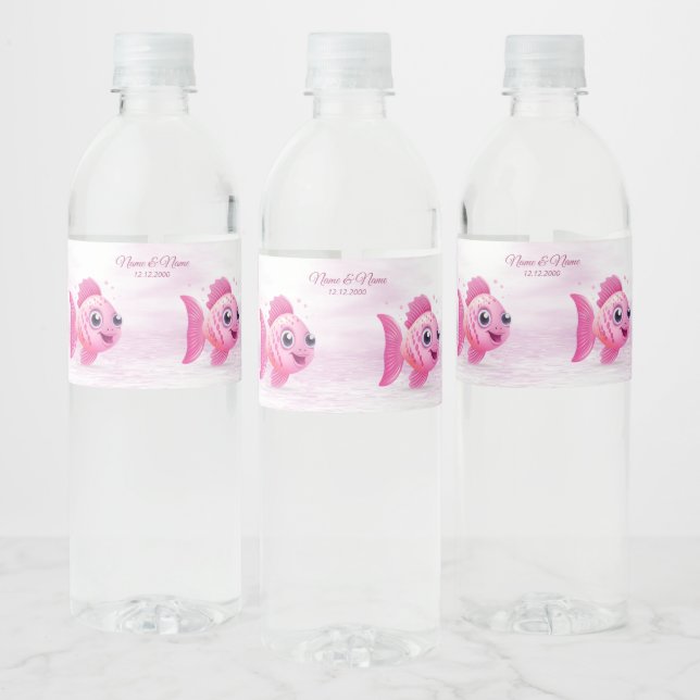 Étiquette de bouteille d'eau de poisson rose (Bouteilles)