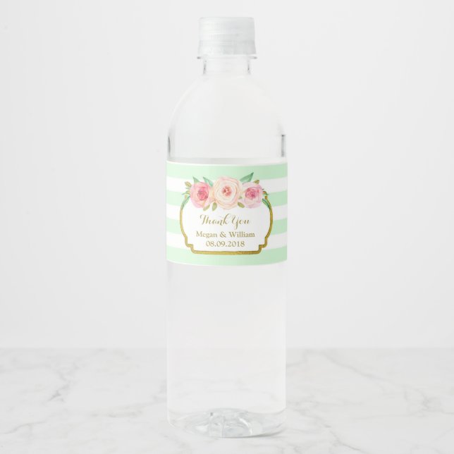 Étiquette de bouteille d'eau d'or fleuri à la ment (Devant)
