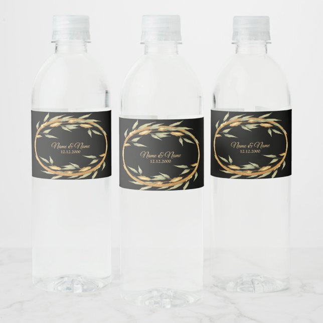 Étiquette de bouteille d'eau Feuille d'or noir (Bouteilles)