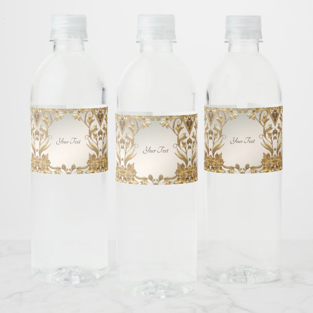 Étiquette de bouteille d'eau Floral Feuille Golden (Bouteilles)