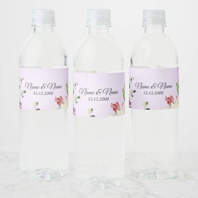 Étiquette de bouteille d'eau florale colorée (Bouteilles)