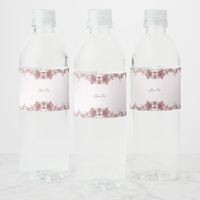 Étiquette de bouteille d'eau florale rose (Bouteilles)