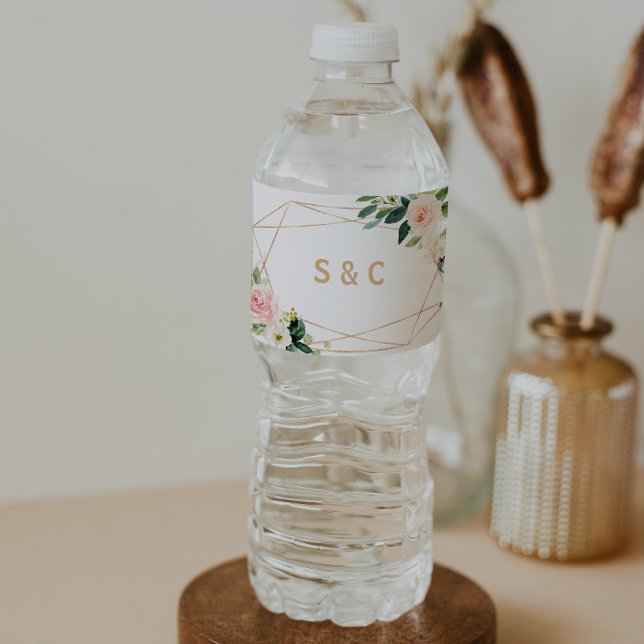 Étiquette de bouteille d'eau géométrique verte et  (Créateur téléchargé)