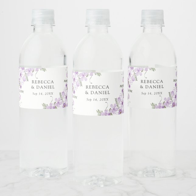 Étiquette de bouteille d'eau Mariage chic Lavender (Bouteilles)