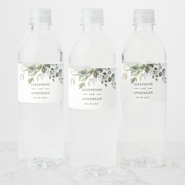 Étiquette de bouteille d'eau Mariage Eucalyptus (Bouteilles)